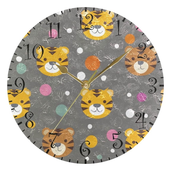 10" Artistic Round Wall Decorative Desk Clock Wall Clock Home Decor Cute Tiger Face Pattern