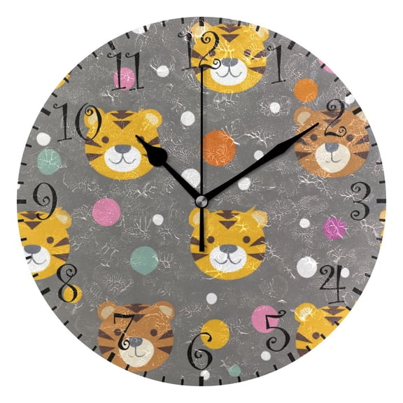 10" Artistic Round Wall Decorative Desk Clock Wall Clock Home Decor Cute Tiger Face Pattern