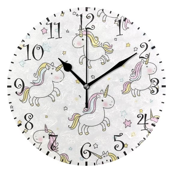 10" Artistic Round Wall Decorative Desk Clock Wall Clock Home Decor Cute Unicorn