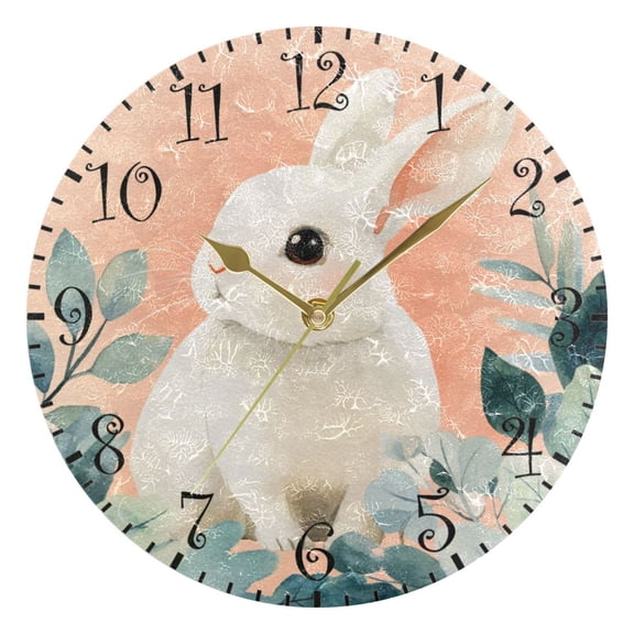 10" Artistic Round Wall Decorative Desk Clock Wall Clock Home Decor Cute White Rabbit