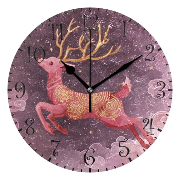 10" Artistic Round Wall Decorative Desk Clock Wall Clock Home Decor Deer With Long Antlers