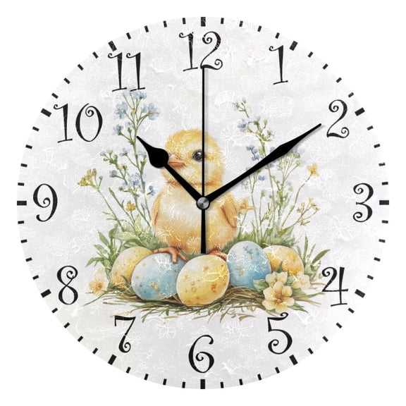 10" Artistic Round Wall Decorative Desk Clock Wall Clock Home Decor Easter Chick with Eggs