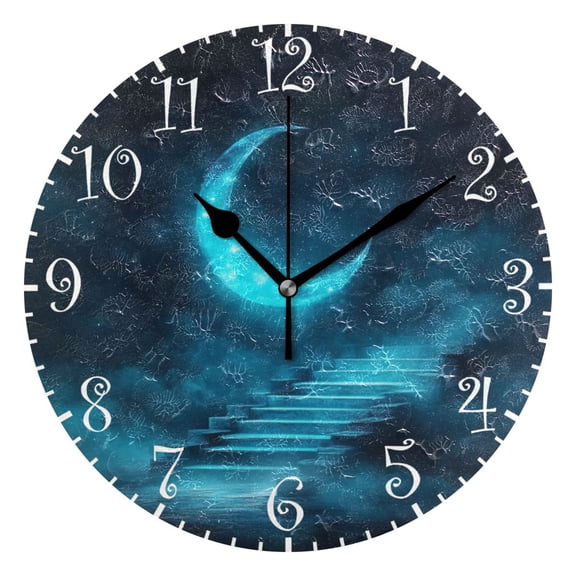 10" Artistic Round Wall Decorative Desk Clock Wall Clock Home Decor Ethereal Moonlit Night Background
