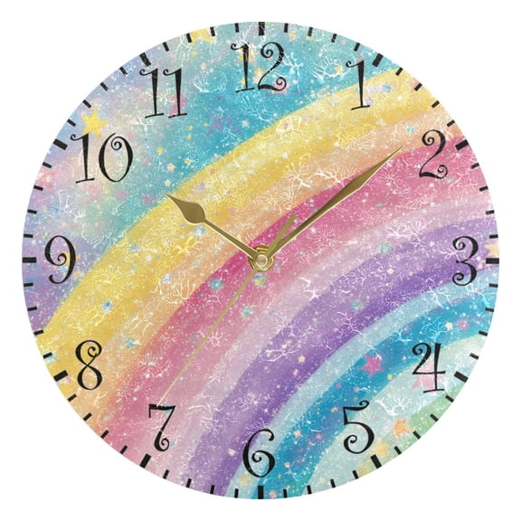 10" Artistic Round Wall Decorative Desk Clock Wall Clock Home Decor Glittery Rainbow
