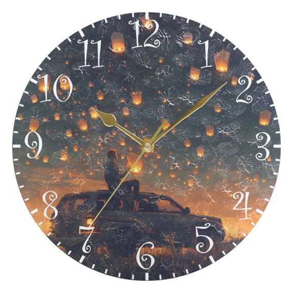 10" Artistic Round Wall Decorative Desk Clock Wall Clock Home Decor Glowing Lanterns