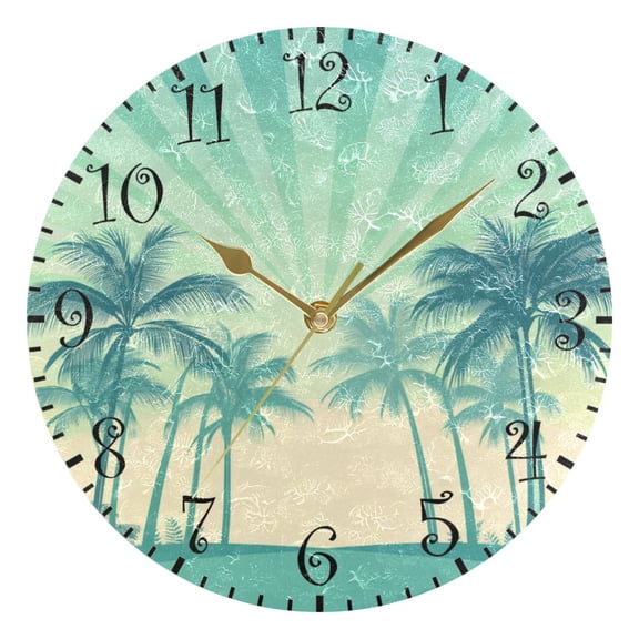 10" Artistic Round Wall Decorative Desk Clock Wall Clock Home Decor Green Palm Trees
