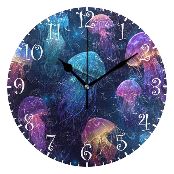 10" Artistic Round Wall Decorative Desk Clock Wall Clock Home Decor Jellyfish Swim in the Deep Sea