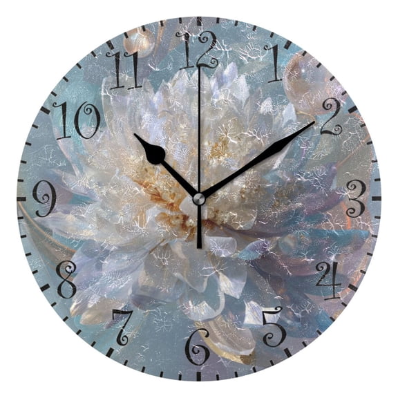 10" Artistic Round Wall Decorative Desk Clock Wall Clock Home Decor Large Flower in Full Bloom