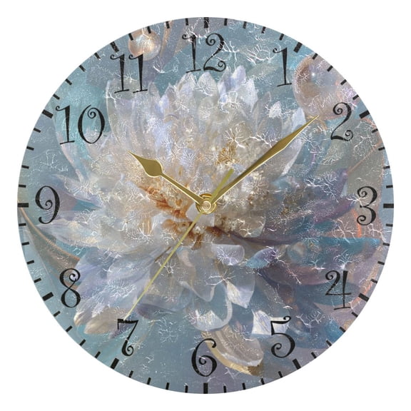 10" Artistic Round Wall Decorative Desk Clock Wall Clock Home Decor Large Flower in Full Bloom