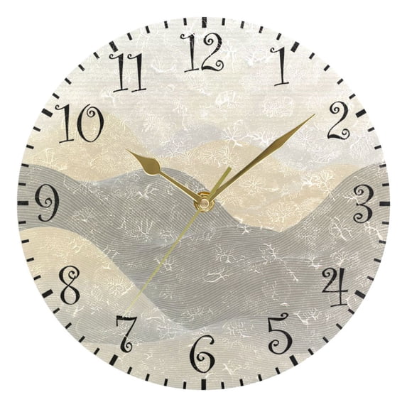 10" Artistic Round Wall Decorative Desk Clock Wall Clock Home Decor Light Gray Mountains