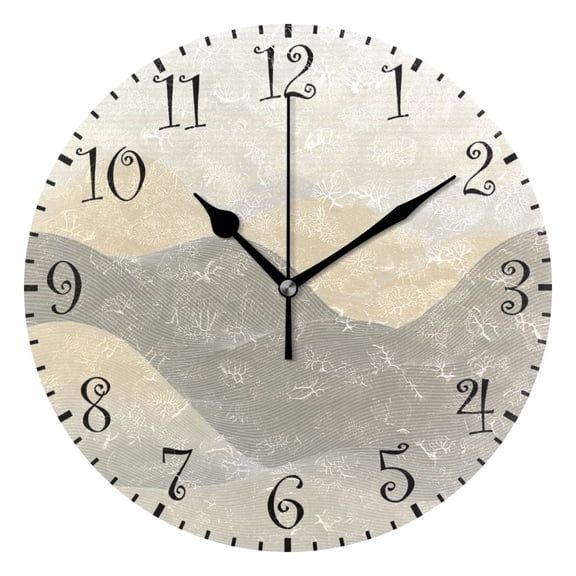 10" Artistic Round Wall Decorative Desk Clock Wall Clock Home Decor Light Gray Mountains