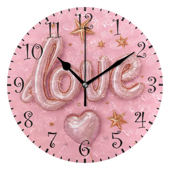 10" Artistic Round Wall Decorative Desk Clock Wall Clock Home Decor Love Balloons and Stars