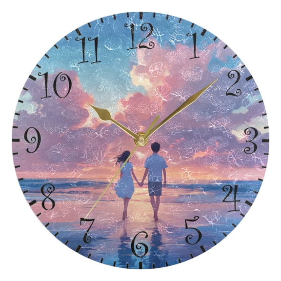 10" Artistic Round Wall Decorative Desk Clock Wall Clock Home Decor Man and Woman Holding Hands