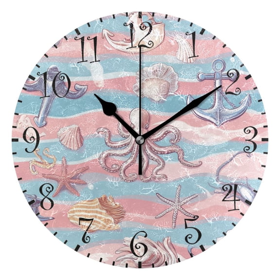 10" Artistic Round Wall Decorative Desk Clock Wall Clock Home Decor Marine Animal Elements