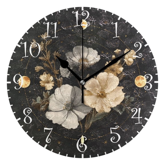 10" Artistic Round Wall Decorative Desk Clock Wall Clock Home Decor Moon Phases with Flowers and Stars