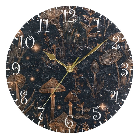 10" Artistic Round Wall Decorative Desk Clock Wall Clock Home Decor Mushrooms and Plants Pattern
