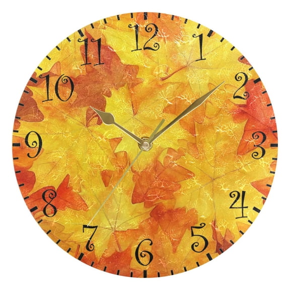 10" Artistic Round Wall Decorative Desk Clock Wall Clock Home Decor Orange Maple Leaves