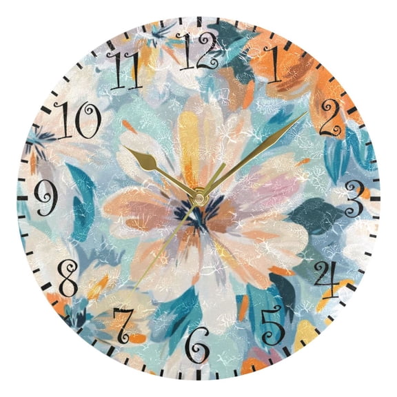 10" Artistic Round Wall Decorative Desk Clock Wall Clock Home Decor Oversized Flowers Pattern