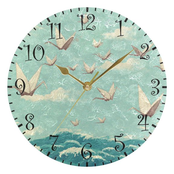 10" Artistic Round Wall Decorative Desk Clock Wall Clock Home Decor Paper Cranes Pattern