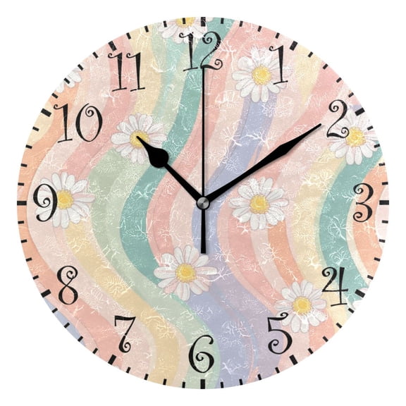 10" Artistic Round Wall Decorative Desk Clock Wall Clock Home Decor Pastel Rainbow Colors Pattern