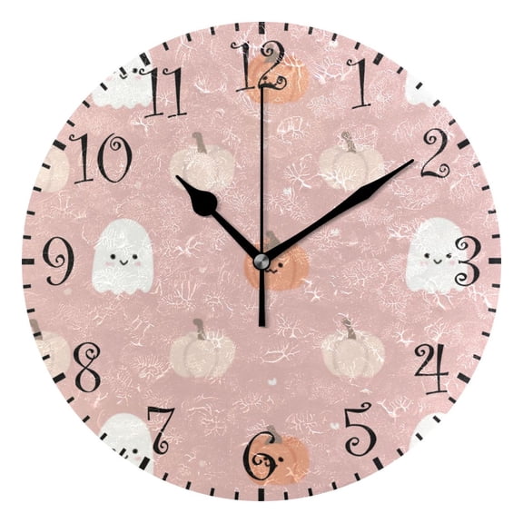 10" Artistic Round Wall Decorative Desk Clock Wall Clock Home Decor Pink Cartoon Ghosts and Pumpkins