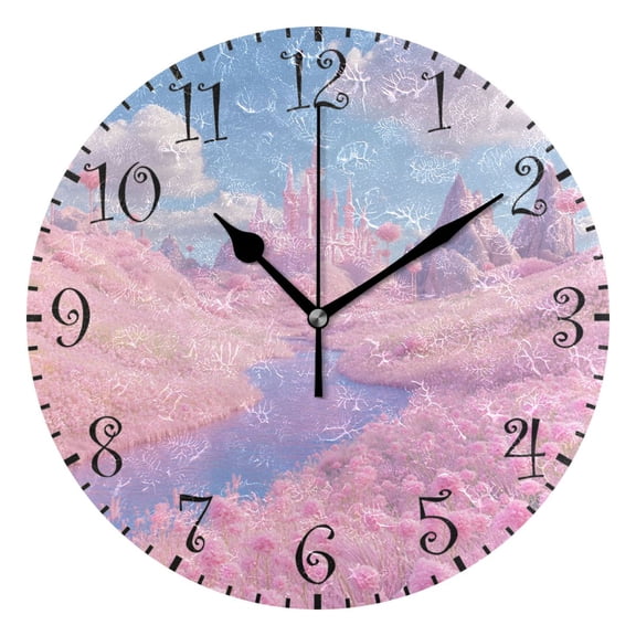 10" Artistic Round Wall Decorative Desk Clock Wall Clock Home Decor Pink Fairy Tale World