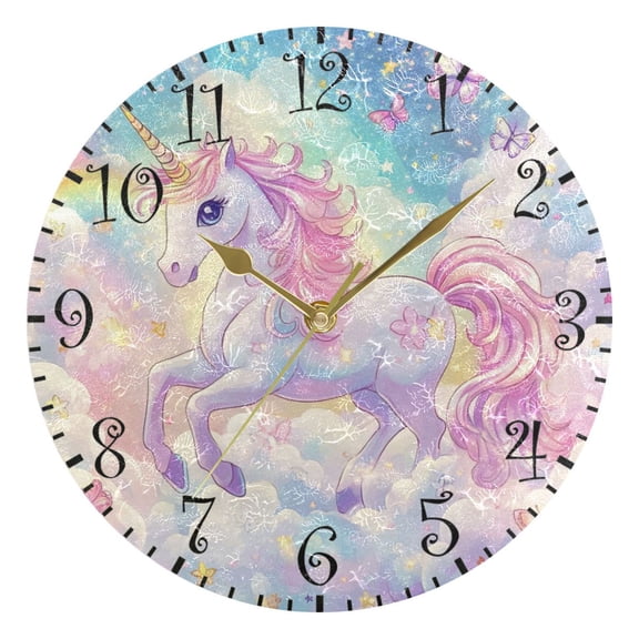 10" Artistic Round Wall Decorative Desk Clock Wall Clock Home Decor Rainbow Colors Unicorn
