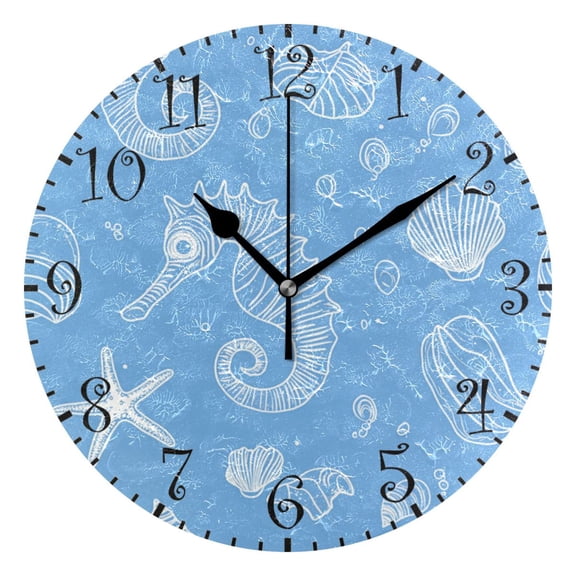 10" Artistic Round Wall Decorative Desk Clock Wall Clock Home Decor Seahorses Starfish and Shells