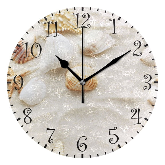 10" Artistic Round Wall Decorative Desk Clock Wall Clock Home Decor Seashells and Starfish on the Sand