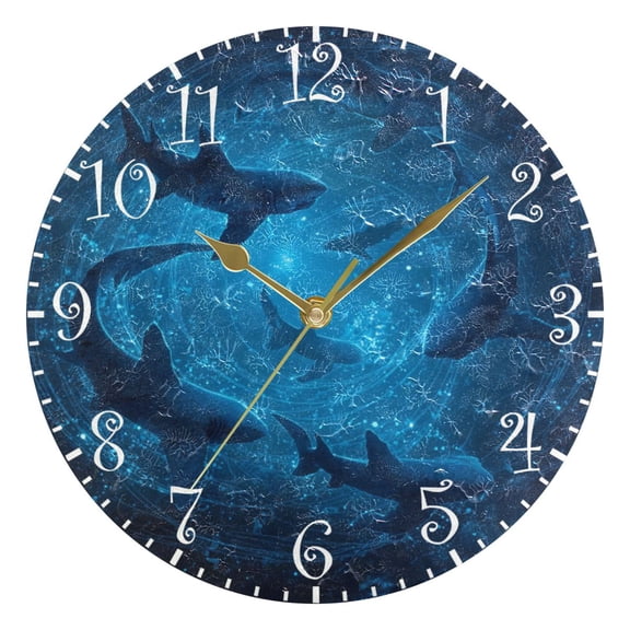10" Artistic Round Wall Decorative Desk Clock Wall Clock Home Decor Sharks are Swimming