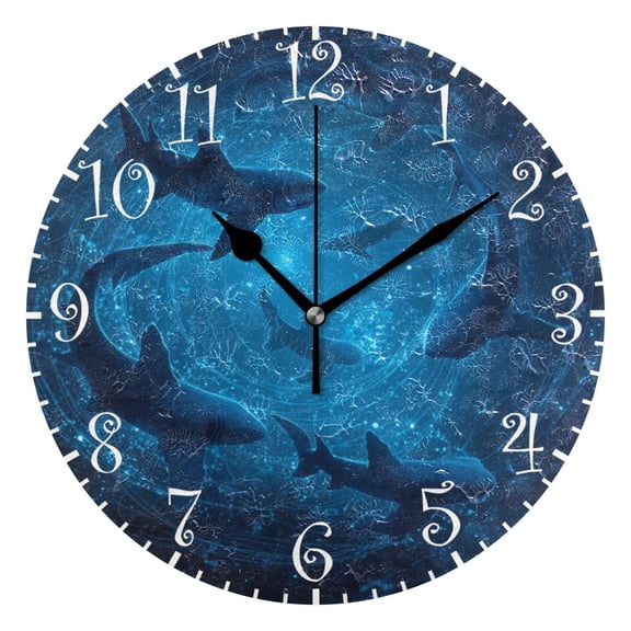10" Artistic Round Wall Decorative Desk Clock Wall Clock Home Decor Sharks are Swimming