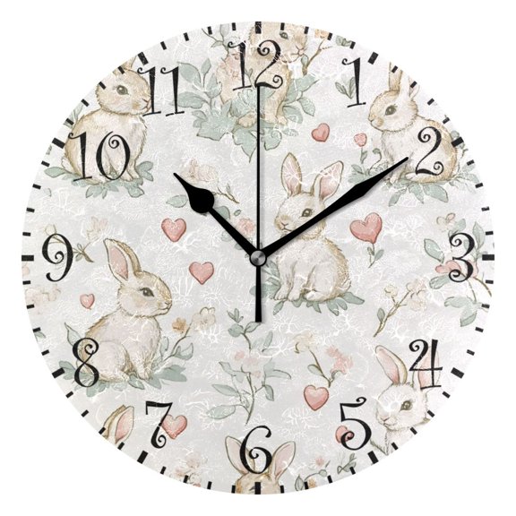 10" Artistic Round Wall Decorative Desk Clock Wall Clock Home Decor Soft Pastel Bunnies