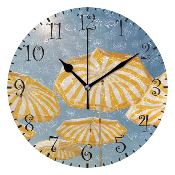10" Artistic Round Wall Decorative Desk Clock Wall Clock Home Decor Striped Beach Umbrellas Pattern