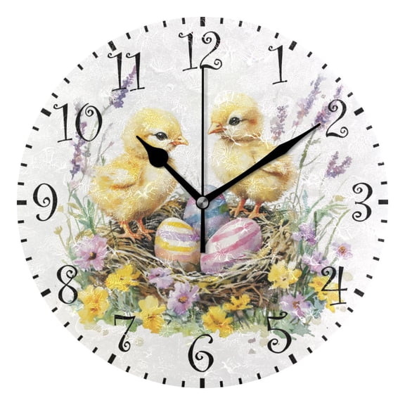 10" Artistic Round Wall Decorative Desk Clock Wall Clock Home Decor Two Yellow Chicks