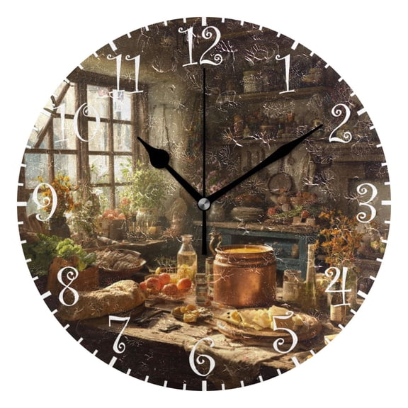 10" Artistic Round Wall Decorative Desk Clock Wall Clock Home Decor Vintage Kitchen Scene