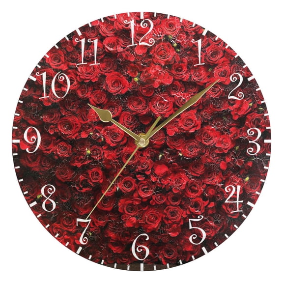 10" Artistic Round Wall Decorative Desk Clock Wall Clock Home Decor Wall of Red Roses