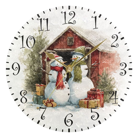 10" Artistic Round Wall Decorative Desk Clock Wall Clock Home Decor Watercolor Clipart Snowmen