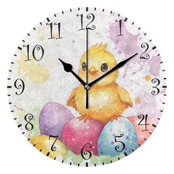 10" Artistic Round Wall Decorative Desk Clock Wall Clock Home Decor Watercolor Cute Chick