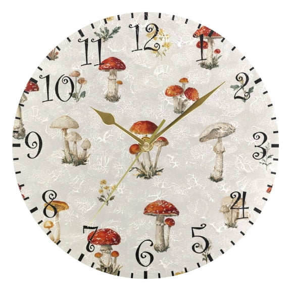 10" Artistic Round Wall Decorative Desk Clock Wall Clock Home Decor Watercolor Mushrooms Pattern
