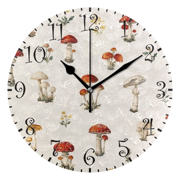 10" Artistic Round Wall Decorative Desk Clock Wall Clock Home Decor Watercolor Mushrooms Pattern