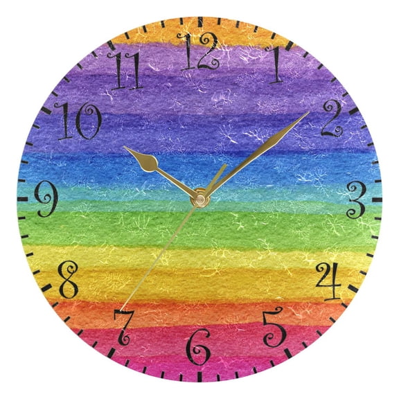 10" Artistic Round Wall Decorative Desk Clock Wall Clock Home Decor Watercolor Rainbow Colors