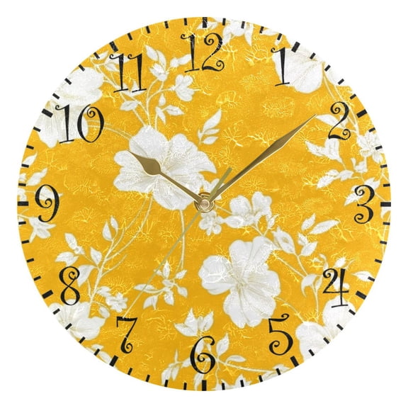10" Artistic Round Wall Decorative Desk Clock Wall Clock Home Decor White Floral Silhouettes