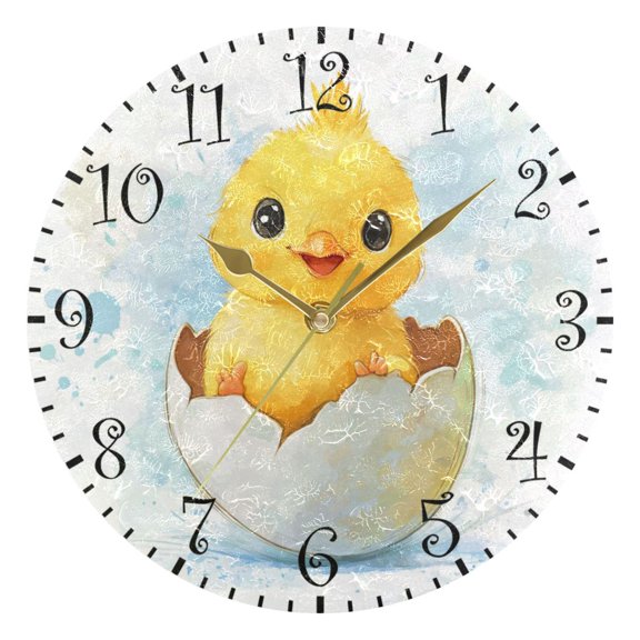 10" Artistic Round Wall Decorative Desk Clock Wall Clock Home Decor Yellow Cute Chick