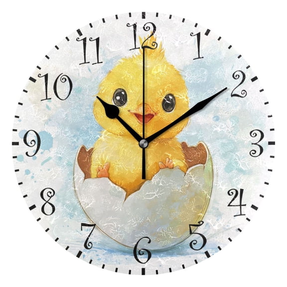 10" Artistic Round Wall Decorative Desk Clock Wall Clock Home Decor Yellow Cute Chick