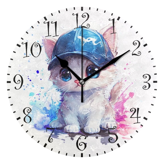10" Artistic Round Wall Decorative Desk Clock Wall Clock Home Decor a Chibi Cat