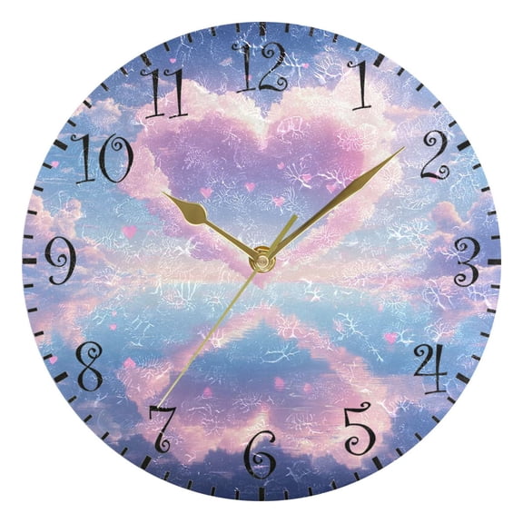 10" Artistic Round Wall Decorative Desk Clock Wall Clock Home Decor a Heart-shaped Cloud