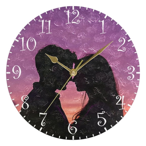 10" Artistic Round Wall Decorative Desk Clock Wall Clock Home Decor a Silhouette of Two Lovers