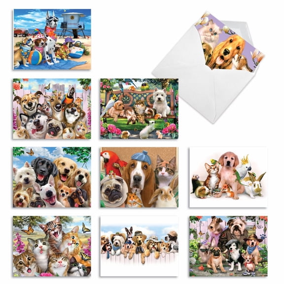 The Best Card Company 10 Assorted Funny Blank All Occasions Notes Set 4x5.12 w/ Envelopes, 10x1 Designs, for Men, Women, Off the Leash M6641OCB