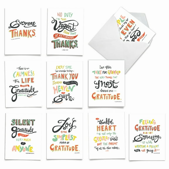 10 Assorted Thank You Gratitude Note Cards with Envelopes (4 x 5.12 Inch) - WORDS OF APPRECIATION M10019TY