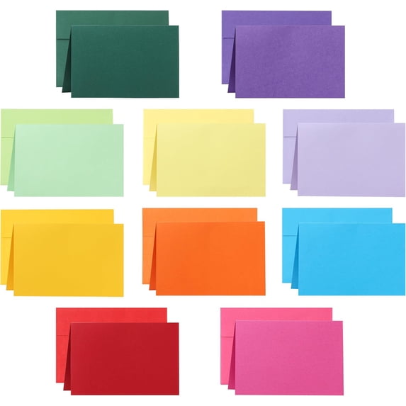 10 Assorted Colors Blank Cards and Envelopes 4 x 6 Heavyweight Folded Cardstock and A4 Printable Envelopes Self Seal 20 packs for Christmas, Wedding Invitations, Thank You Cards, Birthday